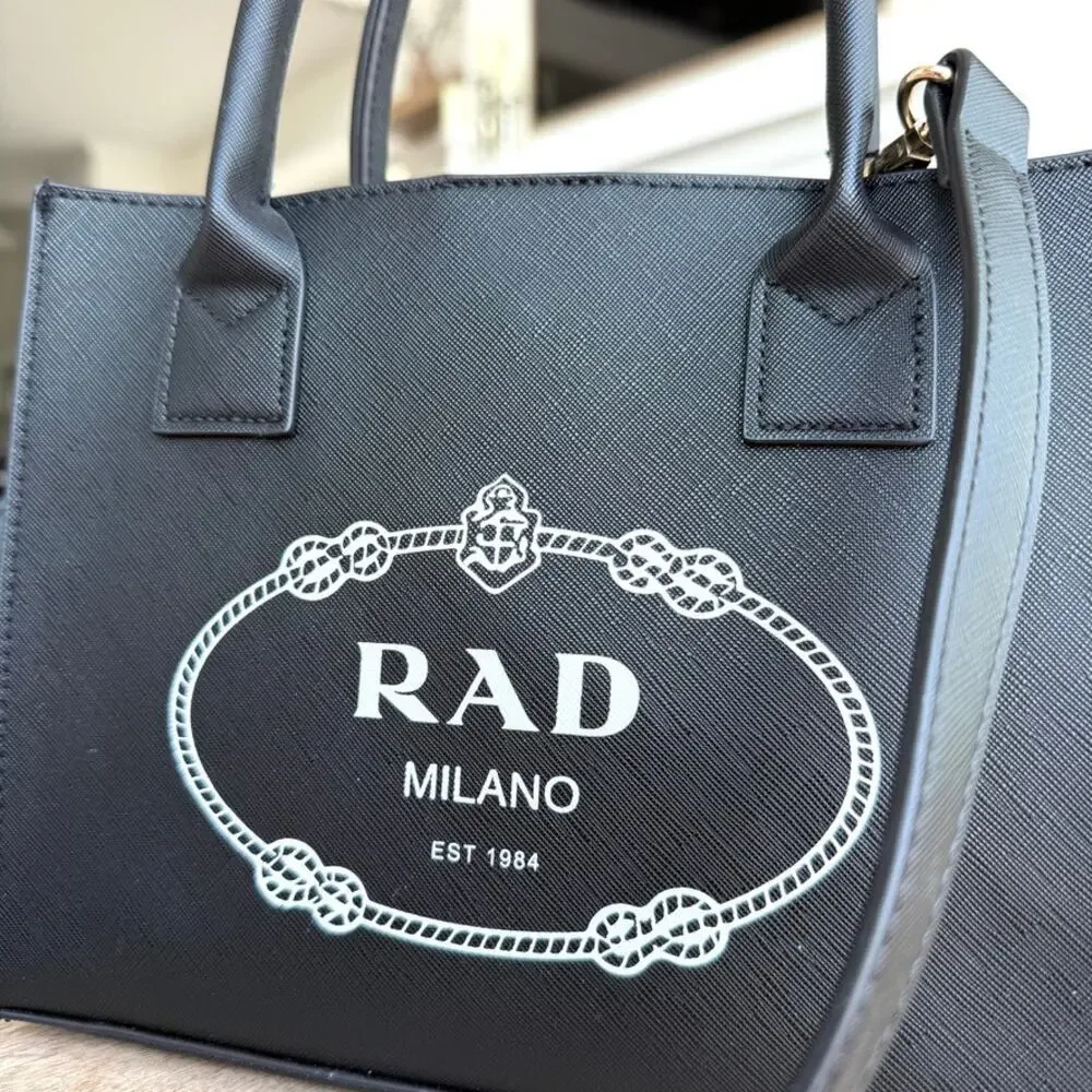 LA|TC RAD Milano Mini Vegan Leather Tote Structured Satchel Black‎ Shoulder Bag